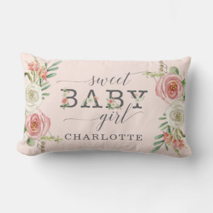 Zoete Baby Meisje   Waterverf Blush en Witte Bloem Kussen