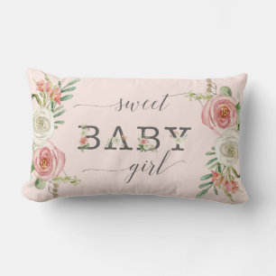 Zoete Baby Meisje   Waterverf Blush en Witte Bloem Kussen