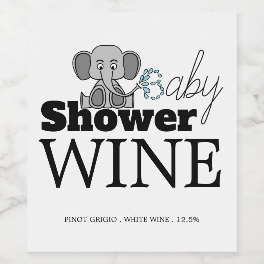 Zoete Baby olifant, Baby shower Wijn Etiket (Enkel label)