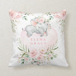 Zoete Baby Olifant Blush Roze Bloemen Groen Kussen