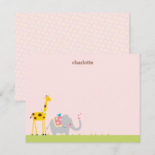 Zoete Baby-olifant, Giraffe- en vogelbriefkaart Notitiekaartje (Voorkant / Achterkant)