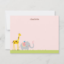 Zoete Baby-olifant, Giraffe- en vogelbriefkaart