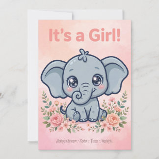 Zoete Baby Olifant Meisje Geboorteaankondiging Aankondiging