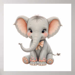 Zoete Baby Olifant Muur Kunst – Nursery Poster