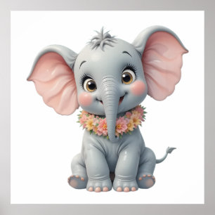 Zoete Baby Olifant Muur Kunst – Nursery Poster
