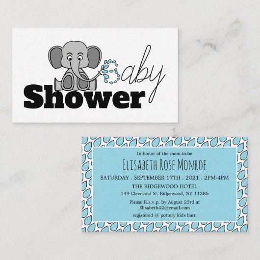 Zoete Baby Olifant, Uitnodiging voor een Baby Show Informatiekaartje (Voorkant / Achterkant)