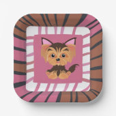 Zoete Baby Roze en Bruine Yorkie Papieren Bordje (Voorkant)