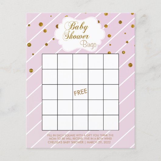 Zoete Baby Roze en Gouden Baby Shower - Bingo Flyer (Voorkant)