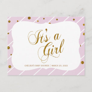 Zoete Baby Roze en Gouden Confetti - RSVP 2 Uitnodiging Briefkaart