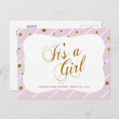 Zoete Baby Roze en Gouden Confetti - RSVP 2 Uitnodiging Briefkaart (Voorkant / Achterkant)