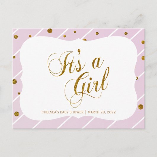 Zoete Baby Roze en Gouden Confetti - RSVP 2 Uitnodiging Briefkaart (Voorkant)