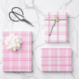 Zoete baby roze en witte ruitjesprint inpakpapier vel