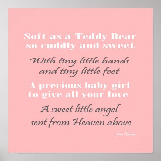 Zoete Baby roze kleutermuurkunstdecor Poster (Voorkant)