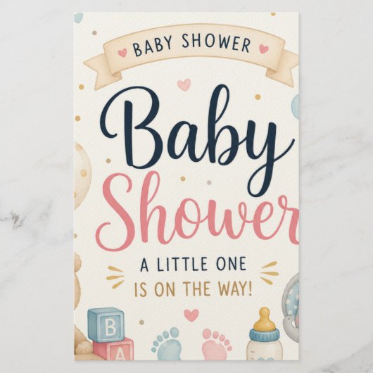 Zoete Baby Shower Feestviering Briefpapier (Voorkant)