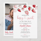 Zoete baby shower foto QR-code met aardbei Kaart (Voorkant / Achterkant)