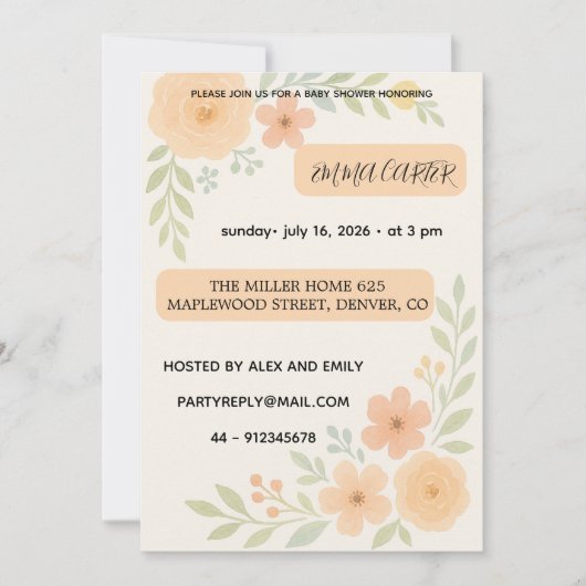 Zoete baby shower uitnodiging bloemen (Voorkant)
