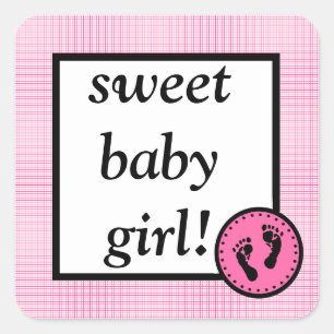 Zoete Baby & voetafdrukken-framboos Vierkante Sticker