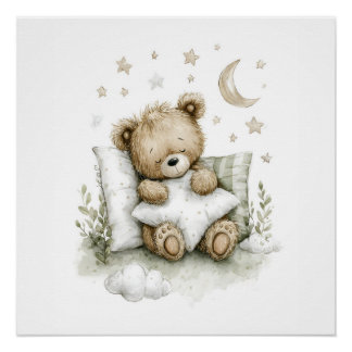 Zoete babybeer slaapt vast op pluizige wolken perfect poster