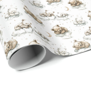 Zoete babyberen slapen vast op pluizige wolken cadeaupapier