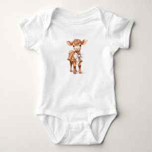 Zoete babykalf met vlinderdas Cute boerderijdier b Romper