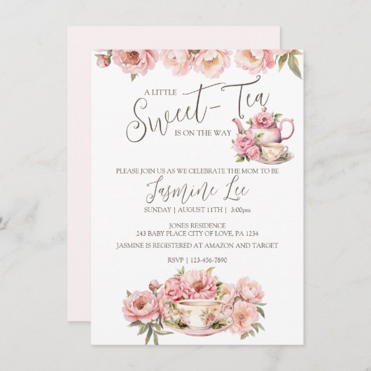 Zoete babymeisje theeparty baby shower uitnodiging (Voorkant / Achterkant)