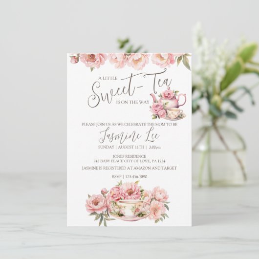 Zoete babymeisje theeparty baby shower uitnodiging (Staand voorkant)