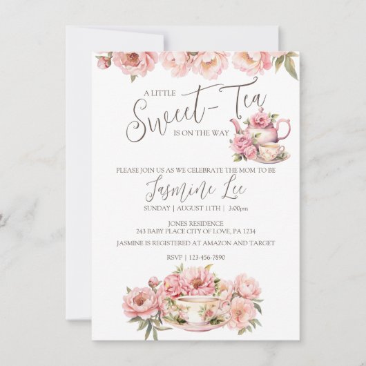 Zoete babymeisje theeparty baby shower uitnodiging (Voorkant)