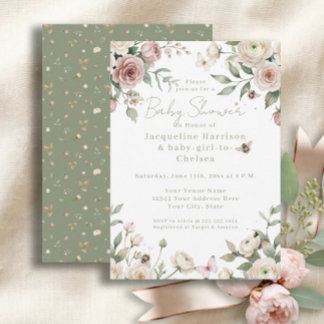 Zoete babymeisje wordt bij Rose Florale Roze en Iv Kaart