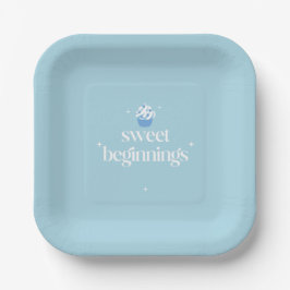 Zoete Beginnen | Poederblauwe & Witte Baby Shower Papieren Bordje