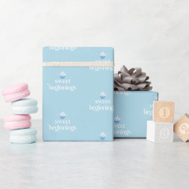 Zoete Beginningen | Poederblauwe & Witte Babyfeest Cadeaupapier