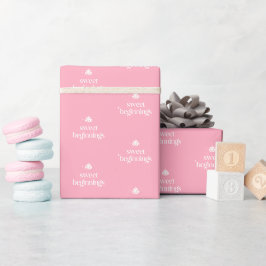 Zoete Beginningen | Roze En Witte Meisjes Baby Sho Cadeaupapier