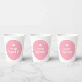 Zoete Beginningen | Roze & Witte Meisje Baby Showe Papieren Bekers
