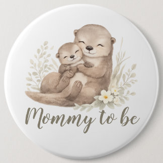 Zoete Beige Aquarel Otter Botanische Mama In Spe Ronde Button 6,0 Cm