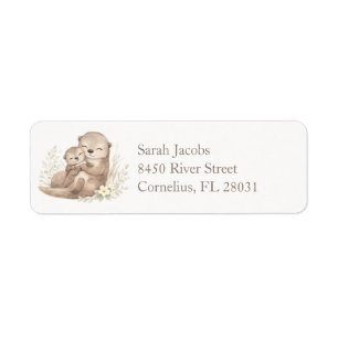 Zoete Beige Aquarel Otterfamilie Botanisch Etiket