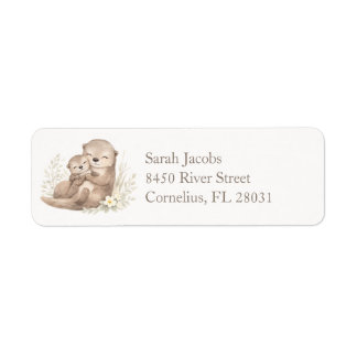 Zoete Beige Aquarel Otterfamilie Botanisch Etiket