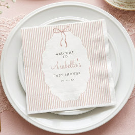 Zoete Beige Baby Shower Met Strepen En Strik Servet