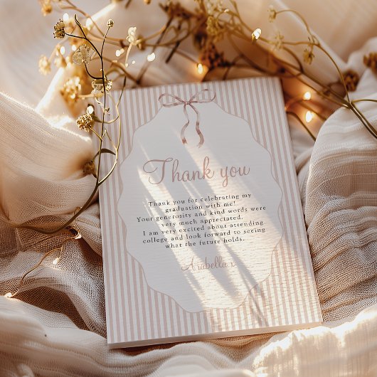 Zoete Beige Gestreept Lint Afstudeerboog Bedankkaart