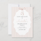 Zoete Beige Gestreepte Strik Afsluiting Save The Date (Voorkant)