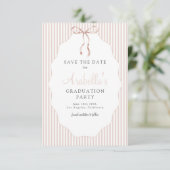 Zoete Beige Gestreepte Strik Afsluiting Save The Date (Staand voorkant)
