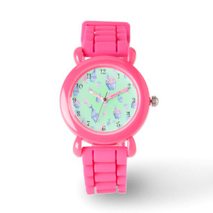 Zoete beker taart en zeemeermin Gelukkige Verjaard Horloge