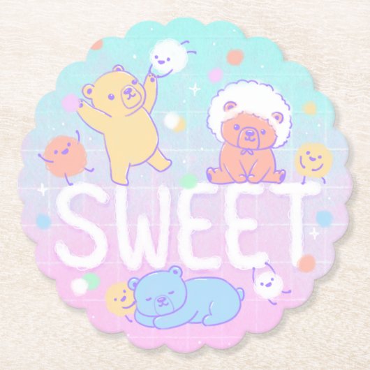 Zoete Beren met Fluffy Monsters Kartonnen Onderzetters (Voorkant)