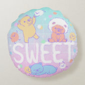 Zoete Beren met Fluffy Monsters Rond Kussen (Achterkant)