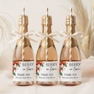 Zoete Bes Verliefd Aardbei Bruidsborrel Miniatuur Sparkling Wijnetiket