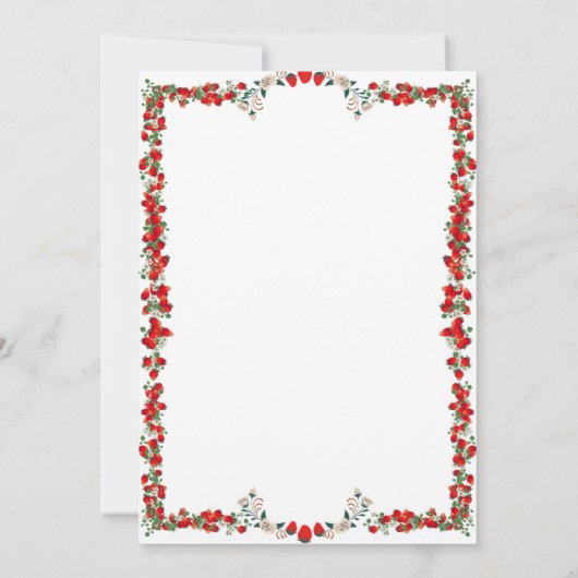 Zoete bessen aardbeien eerste verjaardag uitnodigi kaart (Achterkant)