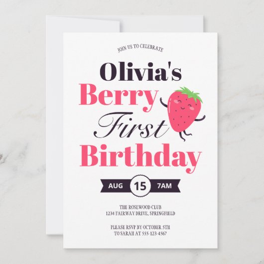 Zoete bessen eerste aardbeien verjaardagsfeestje kaart (Voorkant)