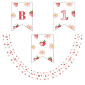Zoete bessen Eerste Verjaardag Pastel Roze Rode Bl Vlaggetjes