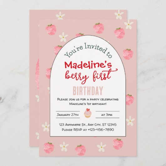Zoete bessen eerste verjaardag uitnodiging (Voorkant / Achterkant)