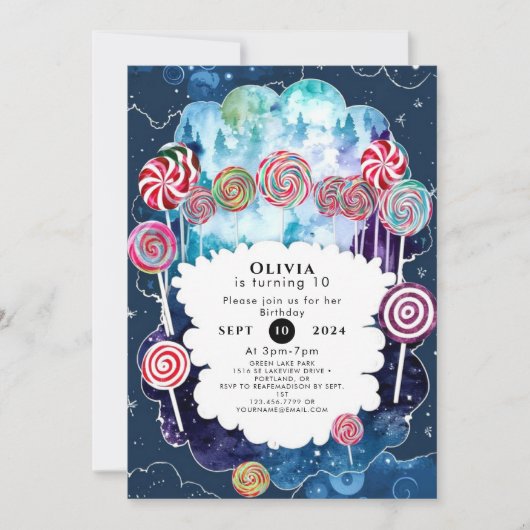 Zoete bewerkbare Candyland verjaardag Kaart (Voorkant)