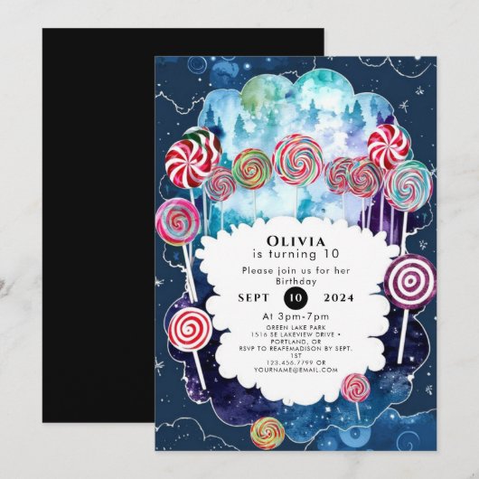 Zoete bewerkbare Candyland verjaardag Kaart (Voorkant / Achterkant)