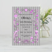Zoete Birthday Pink & Grey Invitation Kaart (Staand voorkant)